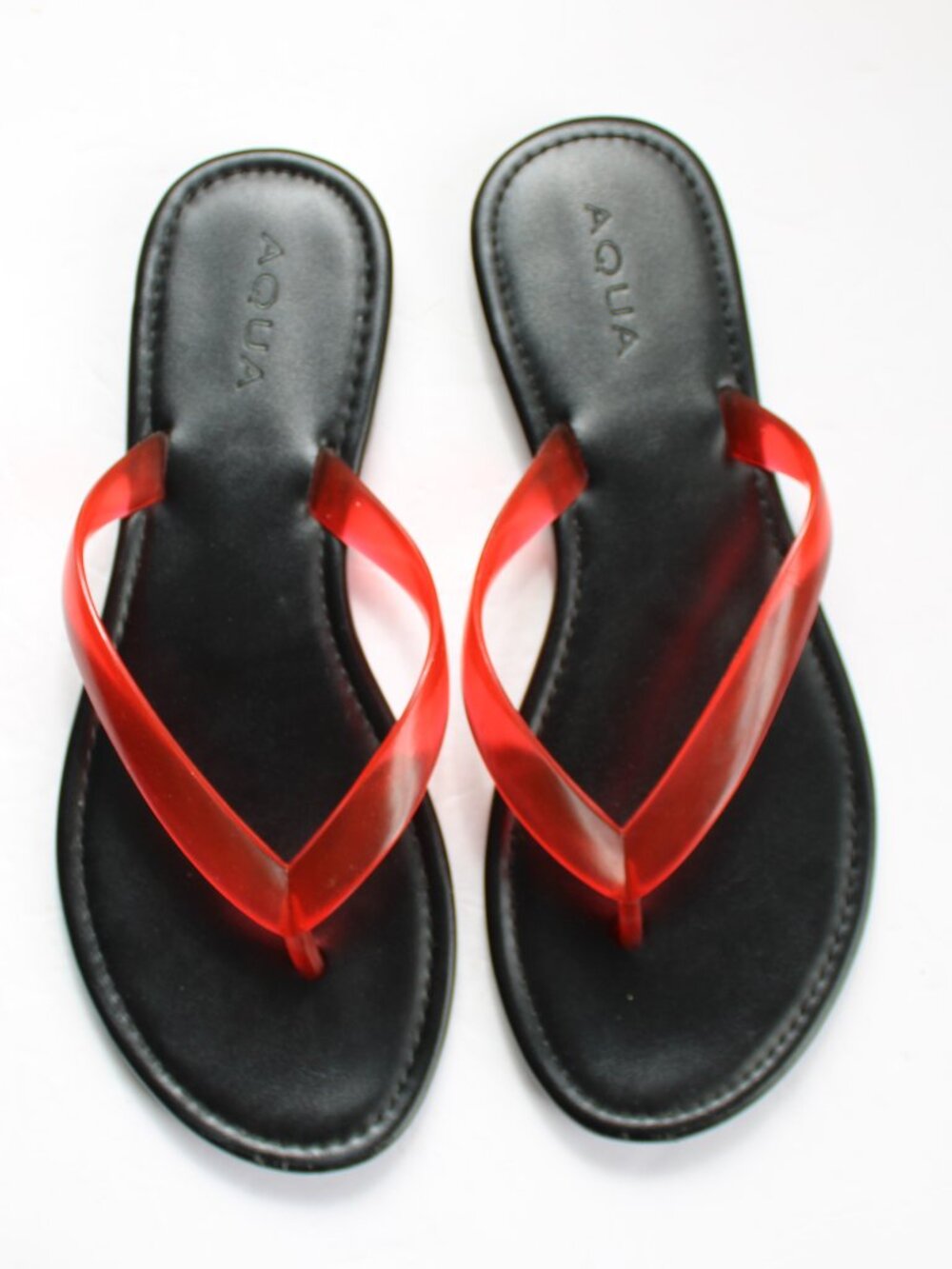 AQUA Nuev Flip-Flop Jelly Thong Sandals Red Black Women's Size 8